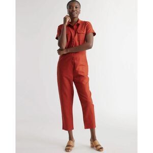 Quince Women's Cotton Linen Twill Short Sleeve Coverall Jumpsuit Red XL